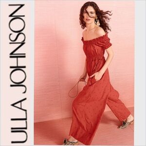 Ulla Johnson Gigi Wide Leg Marsala Burnt Orange Eyelet Jumpsuit Coquette Size 4